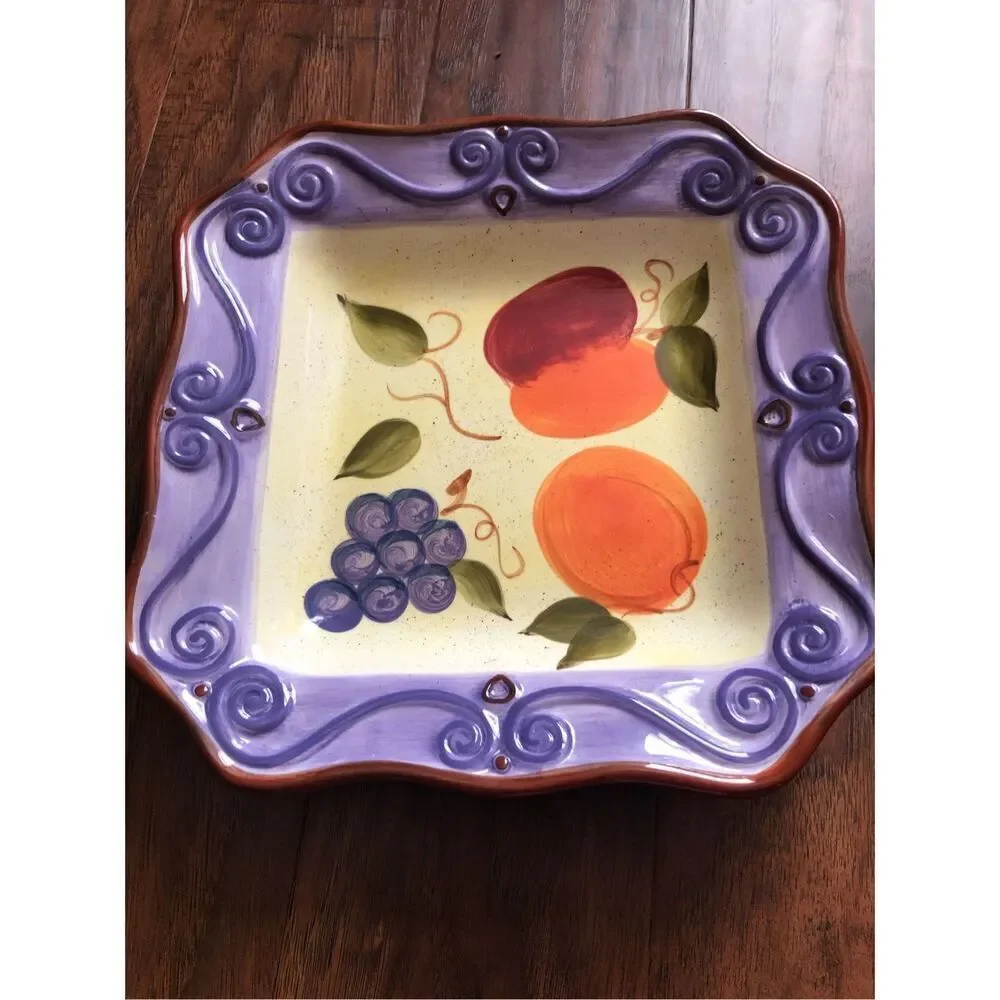 Tabletops Unlimited Medici Hand Painted Fruit Square Plate 11”